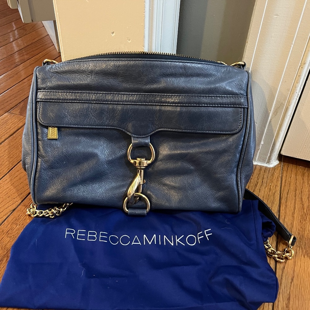 REBECCA MINKOFF Large MAC Blue Leather Crossbody Bag Tablet Pocket